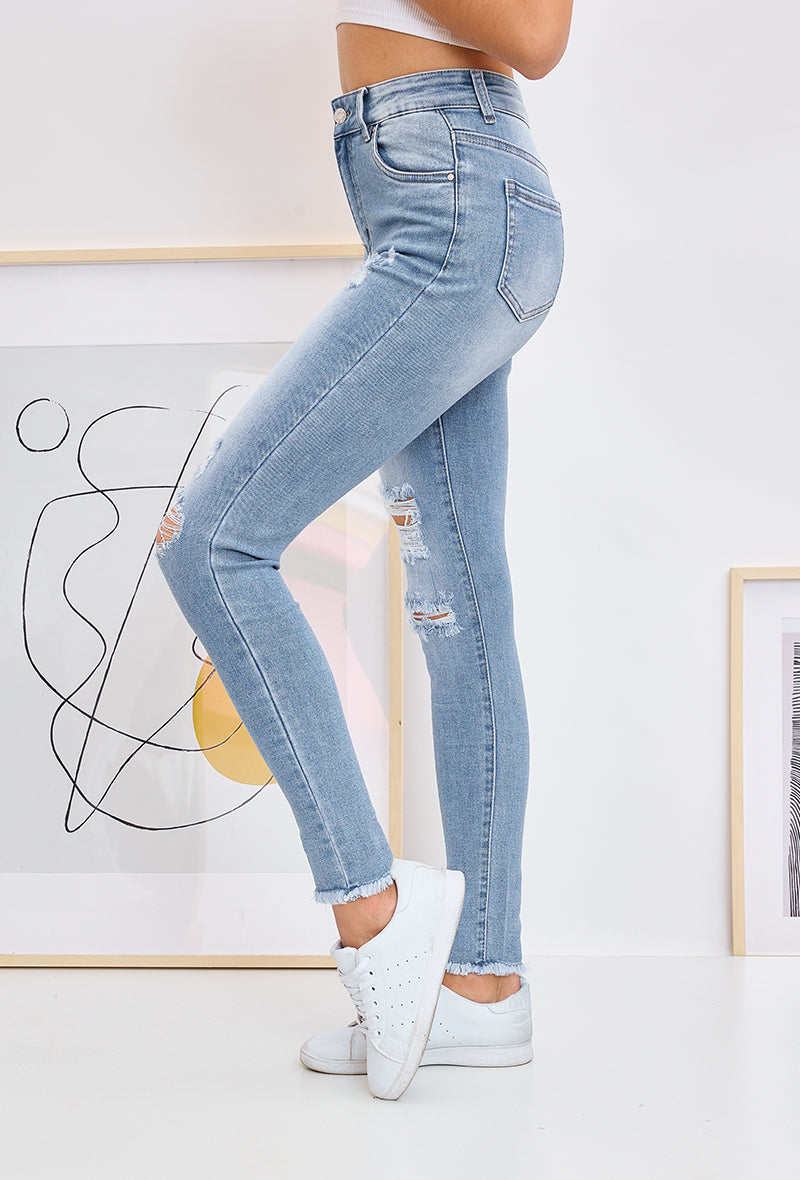 Jewelly Jeans Destroy Lys Denim Blå