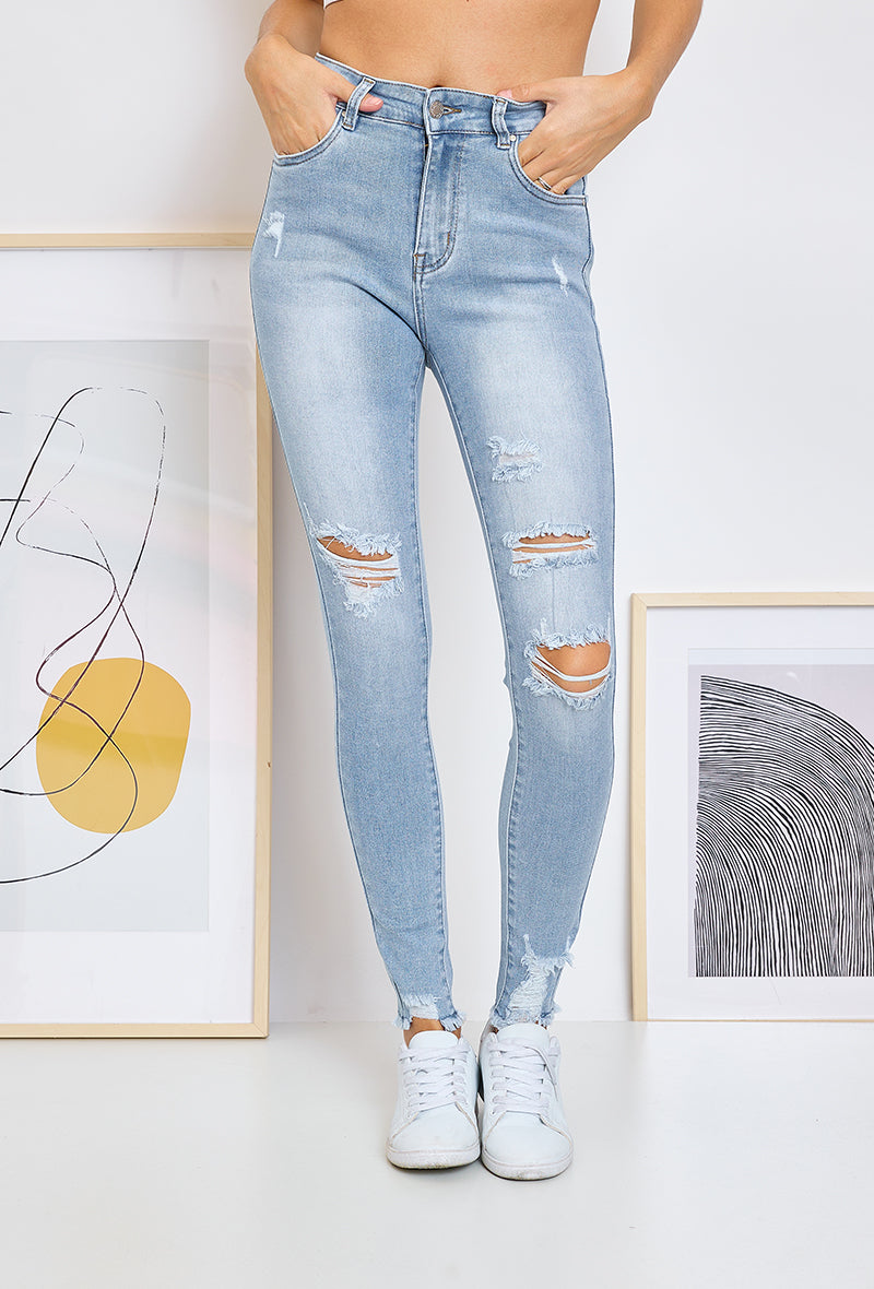 Jewelly Jeans Destroy Denim Lys Blå