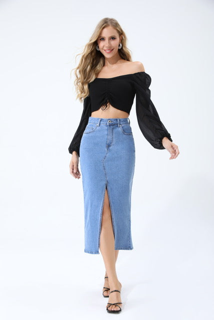 Jewelly Nederdel Slids Denim Lys Blå