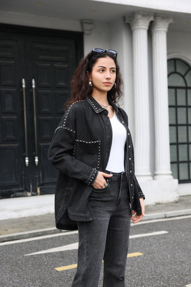 Jewelly Marta Jakke Nitter Denim Grå