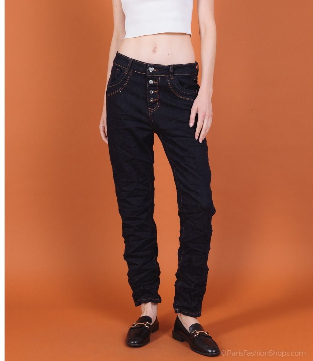 Karostar NOVA Jeans Boyfriend Knapper Dark Blå