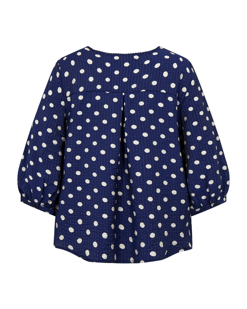 Freequent Alma Bluse Prikker Navy Blå w Moonbeam Hvid