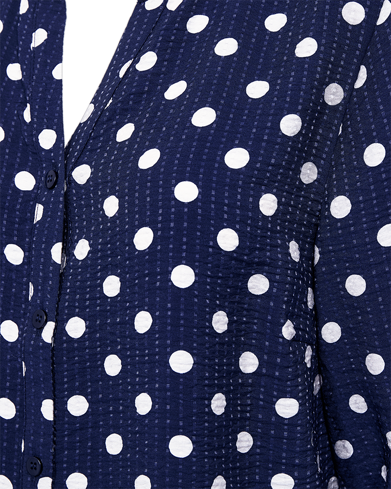 Freequent Alma Bluse Prikker Navy Blå w Moonbeam Hvid