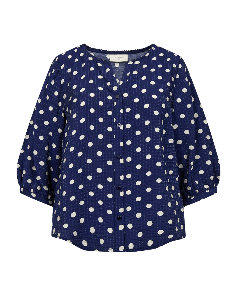 Freequent Alma Bluse Prikker Navy Blå w Moonbeam Hvid