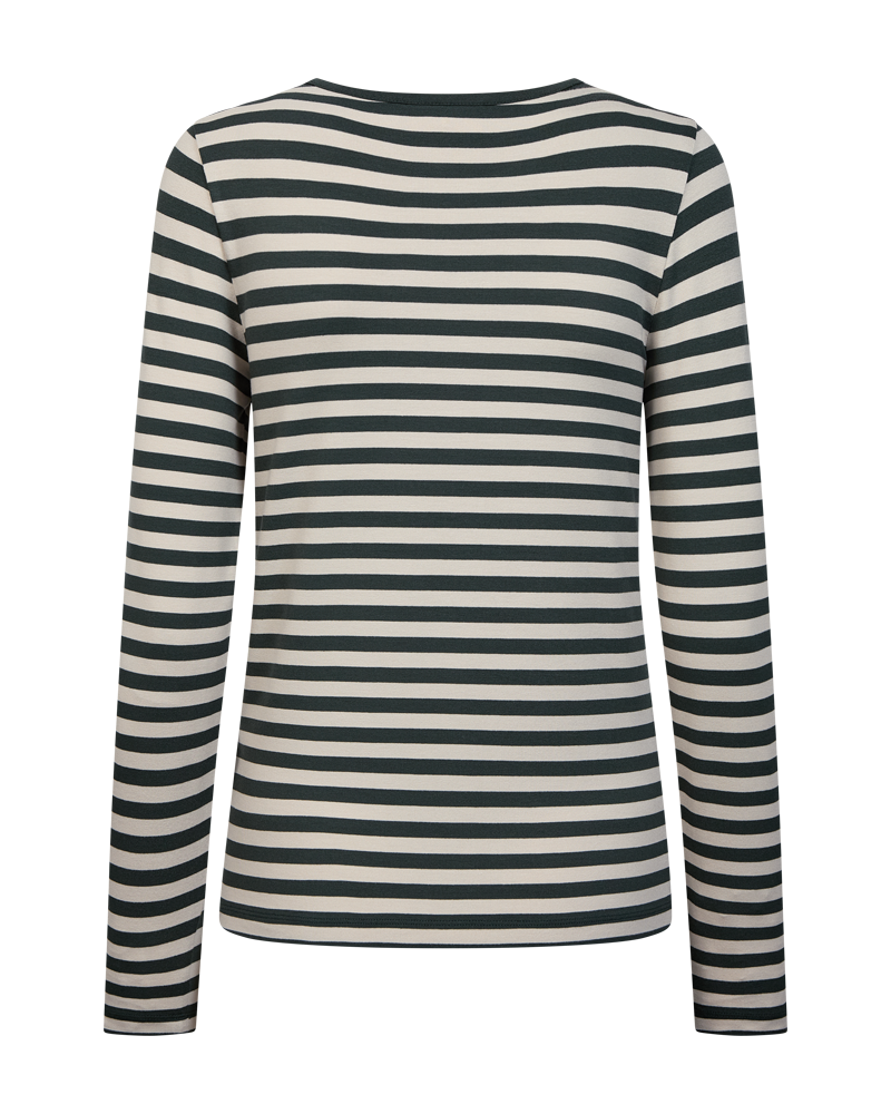 Freequent Liana T-shirt Deep Forest Grøn w Moonbeam Beige