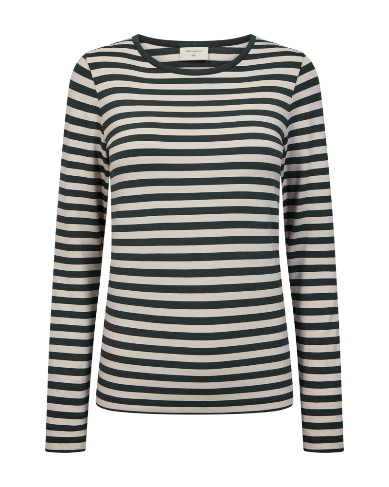 Freequent Liana T-shirt Deep Forest Grøn w Moonbeam Beige