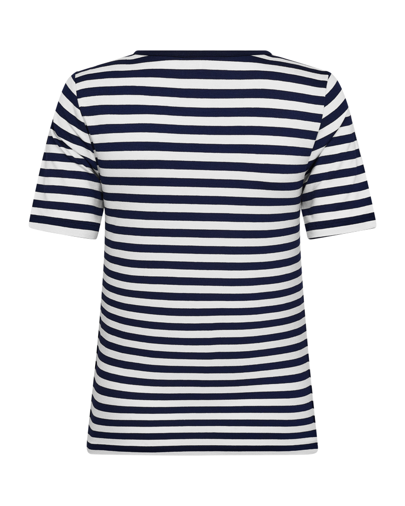 Freequent Liana T-shirt Stribet Navy Blå Star Off White