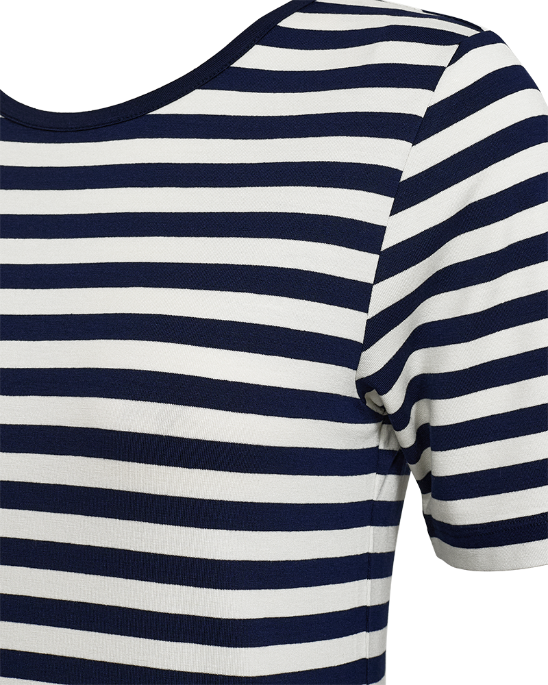 Freequent Liana T-shirt Stribet Navy Blå Star Off White