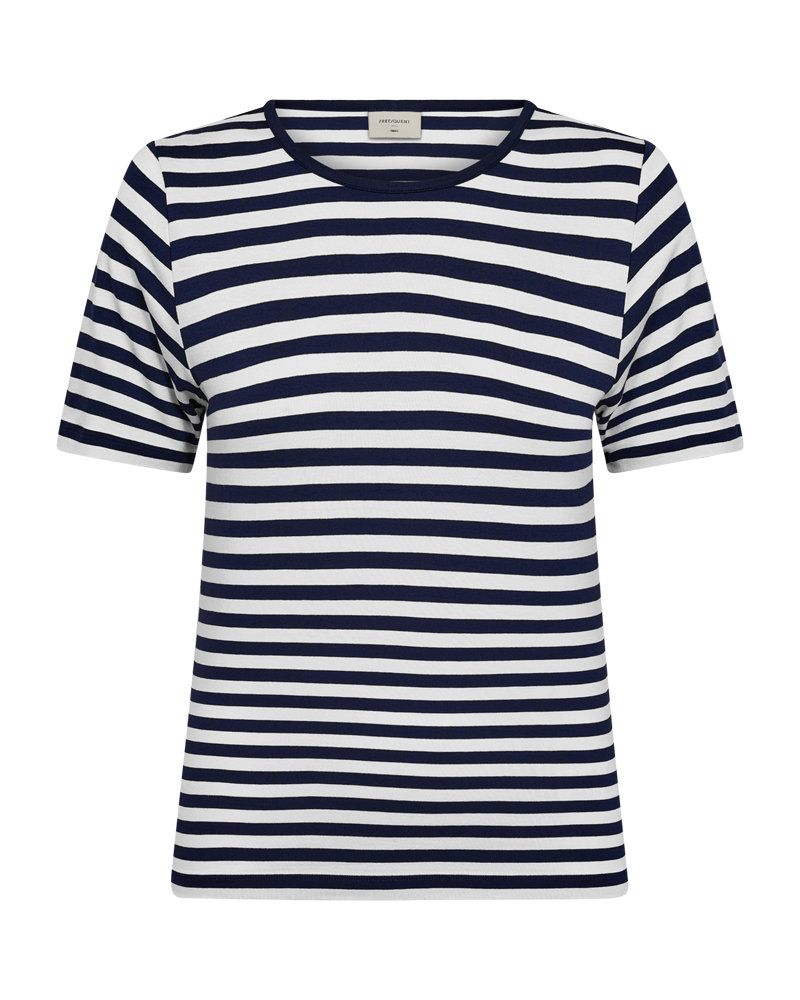 Freequent Liana T-shirt Stribet Navy Blå Star Off White