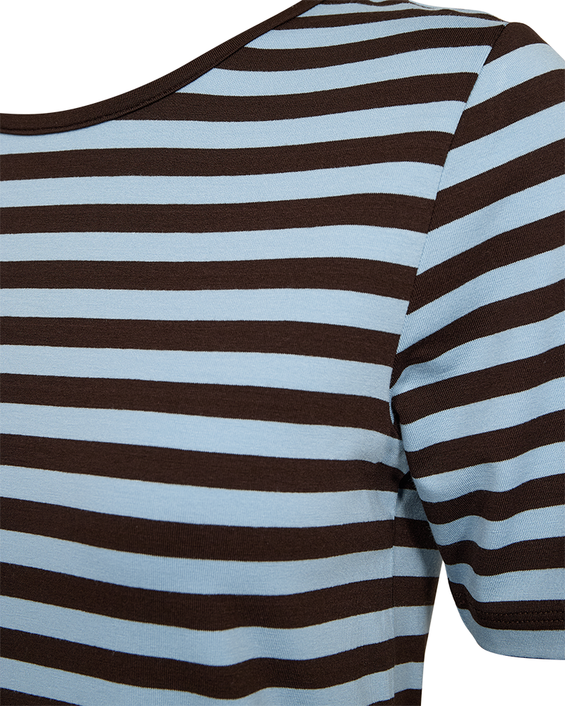 Freequent Liana T-shirt Stribet Coffee Bean Brun Bell Blå