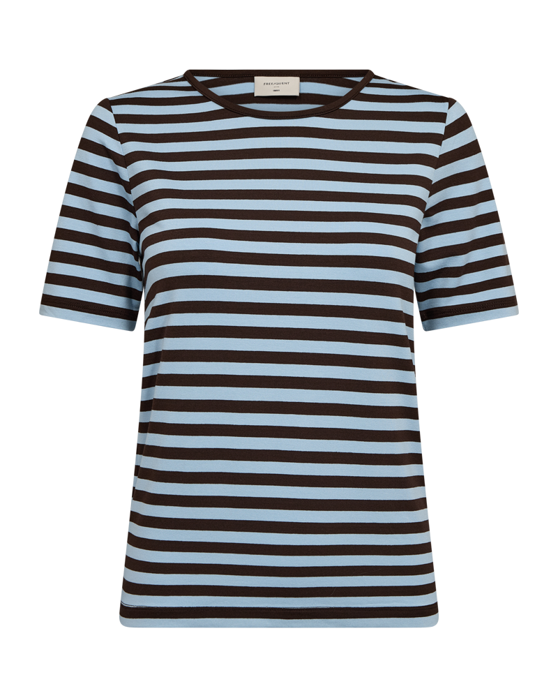 Freequent Liana T-shirt Stribet Coffee Bean Brun Bell Blå