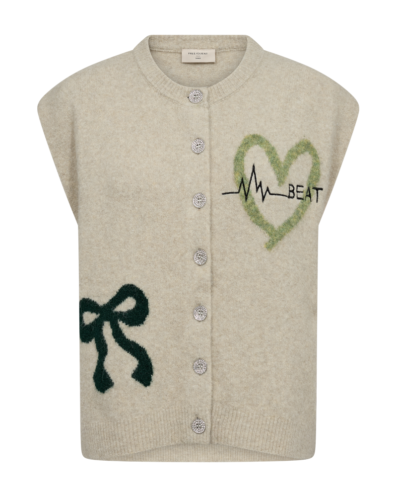 Freequent Nomas Vest Oyster Sand w Deep Forest Grøn