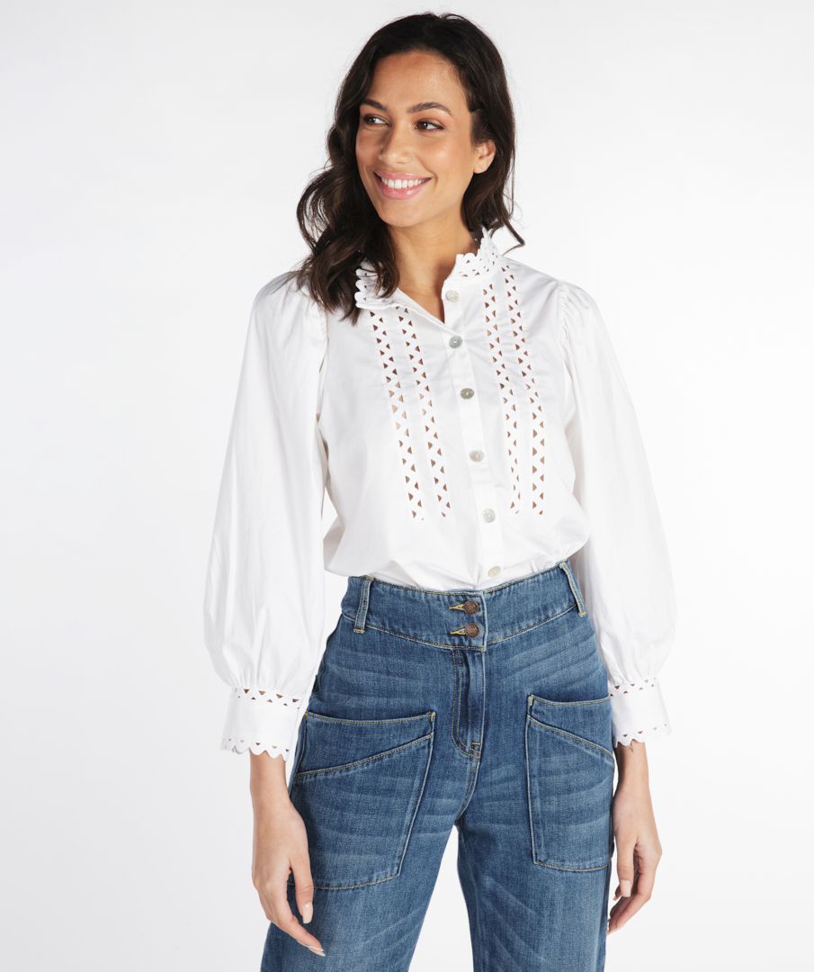 ESQUALO Bluse Poplin Brede ærmer Hvid