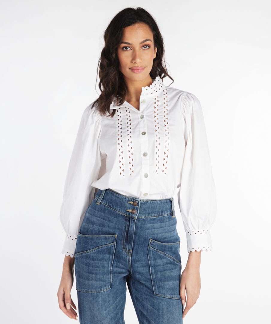ESQUALO Bluse Poplin Brede ærmer Hvid