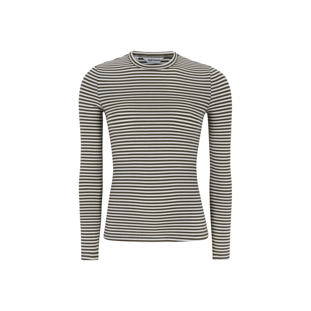Soft Rebels Fenja Top Stribet O-Neck Morel Brun