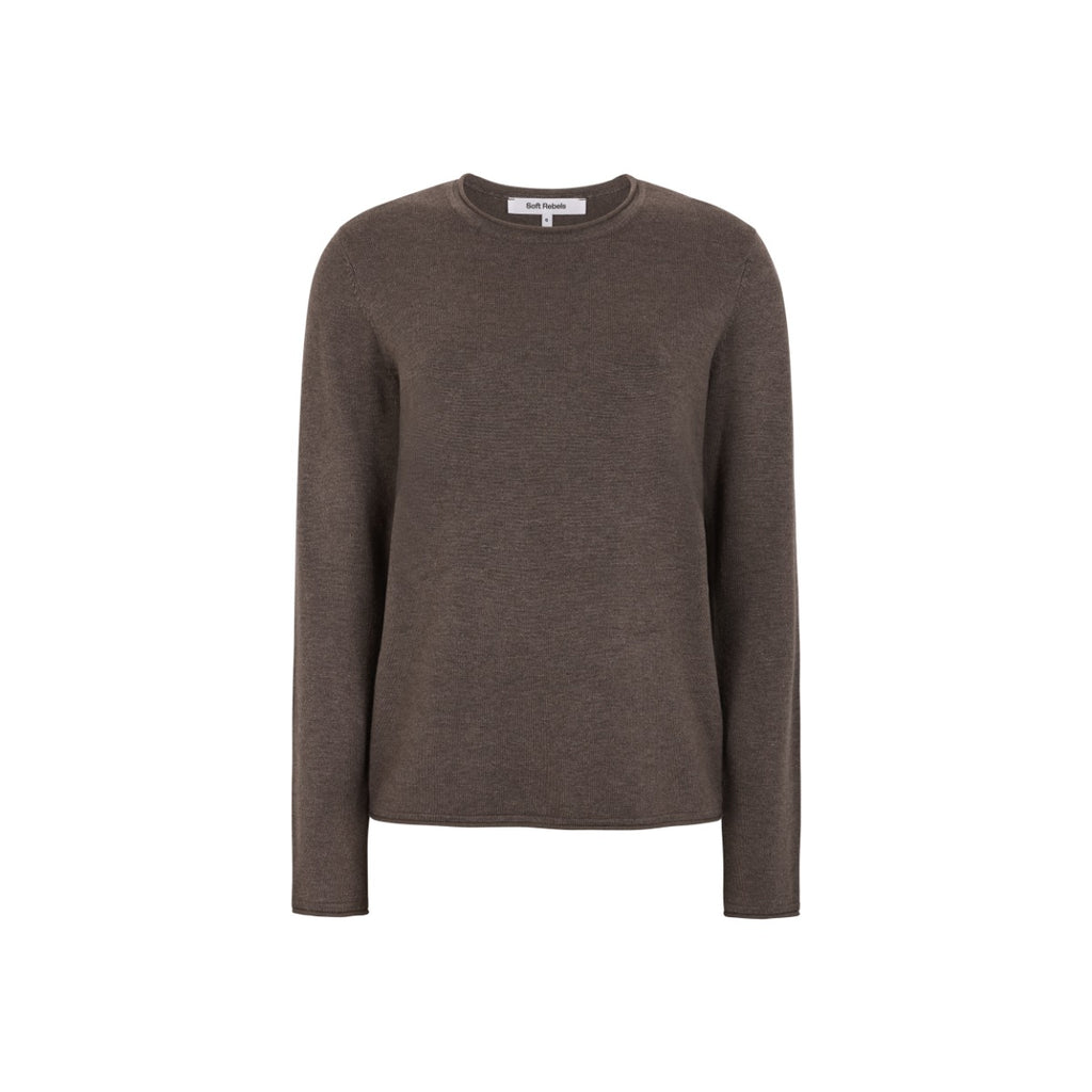 Soft Rebels Marla Strik O-Neck Roll Coffee Brun