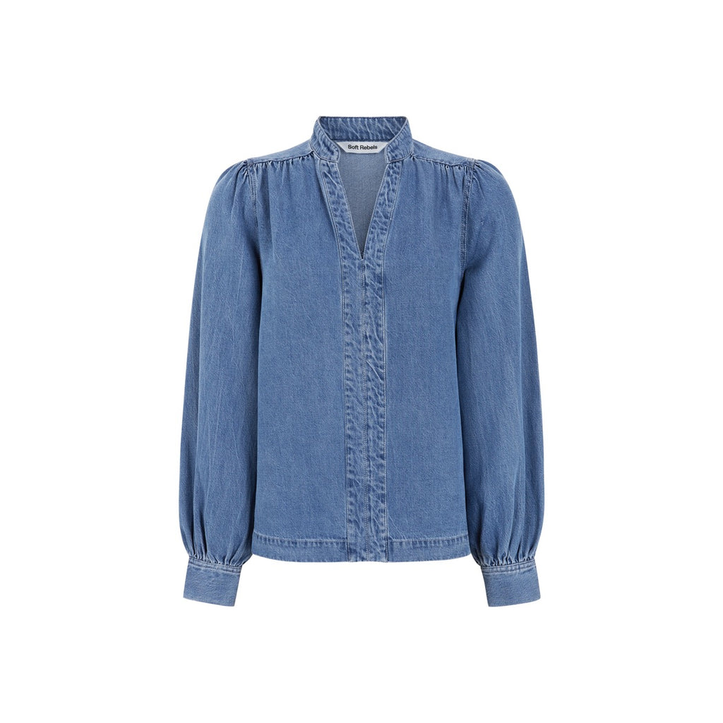 Soft Rebels Christy Bluse Greyish Light Blå