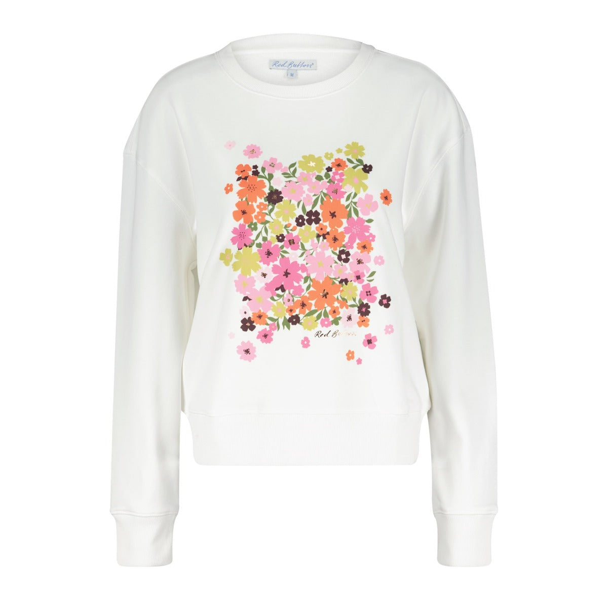 Red Button Terry Sweatshirt Multi Flower Pink