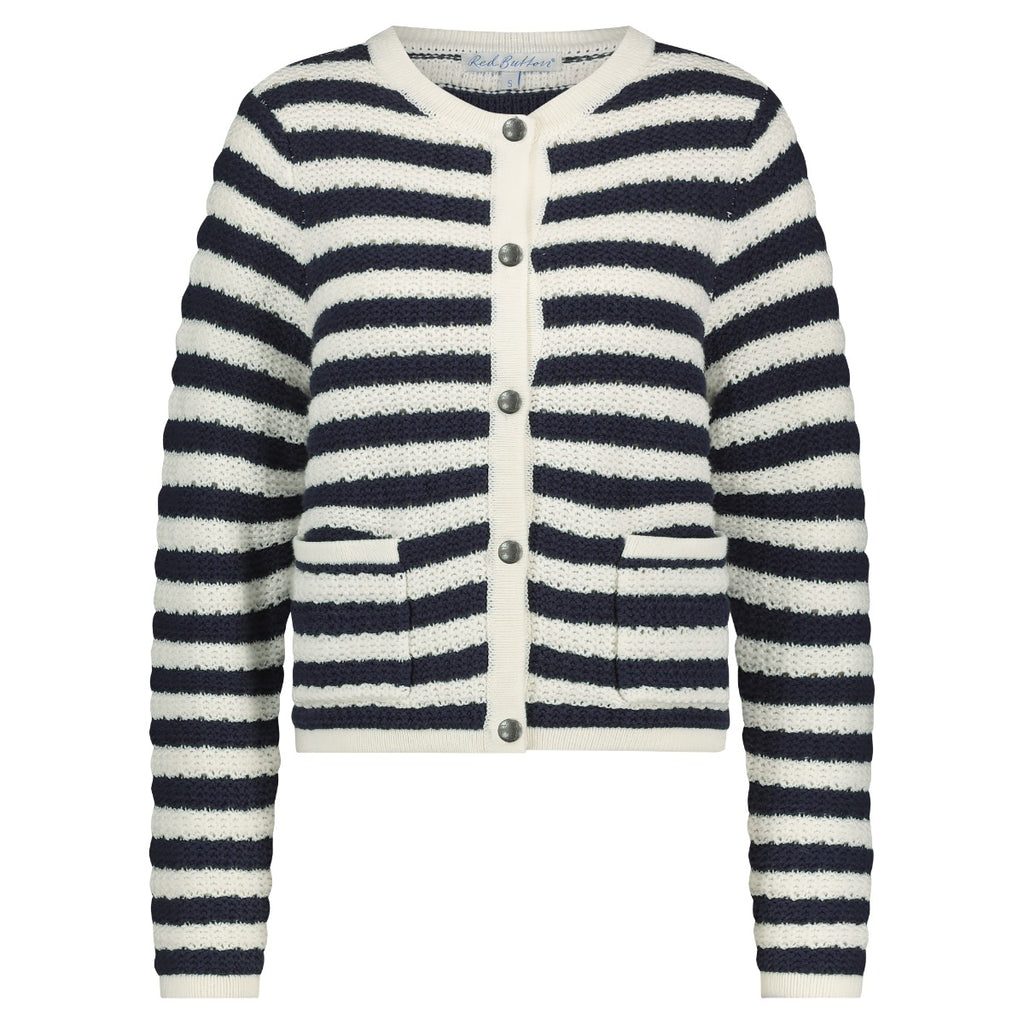 Red Button Danelle Cardigan Stripe Ecru Navy