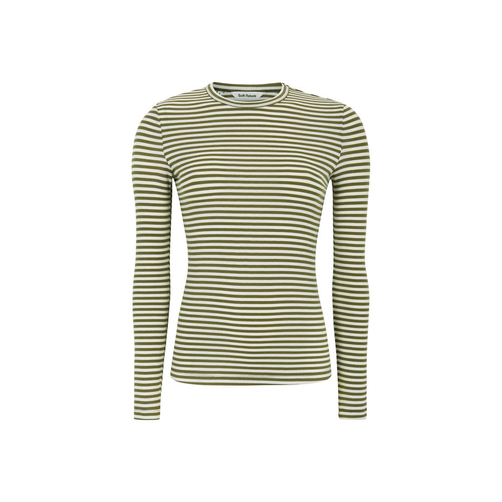 Soft Rebels Fenja Top Stribet O-Neck Martini Oliven Grøn
