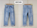 Sexy Woman Jeans Knee Destroy Denim Blå